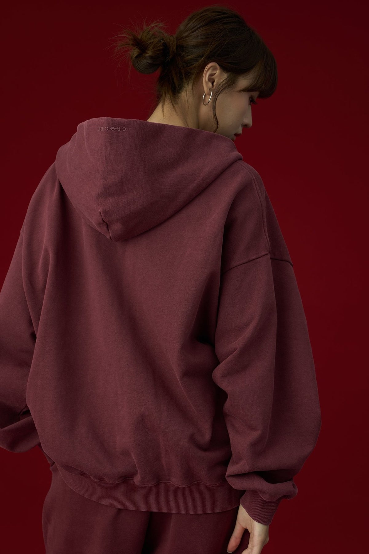 GROCERY BASIC WASHED ZIP UP HOODIE/ BURGUNDY - GROGROCERY