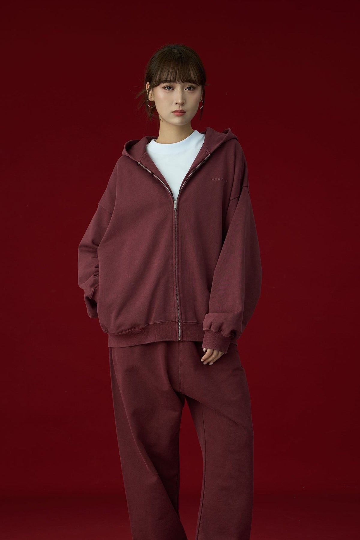 GROCERY BASIC WASHED ZIP UP HOODIE/ BURGUNDY - GROGROCERY