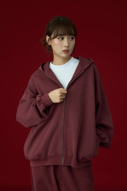 GROCERY BASIC WASHED ZIP UP HOODIE/ BURGUNDY - GROGROCERY