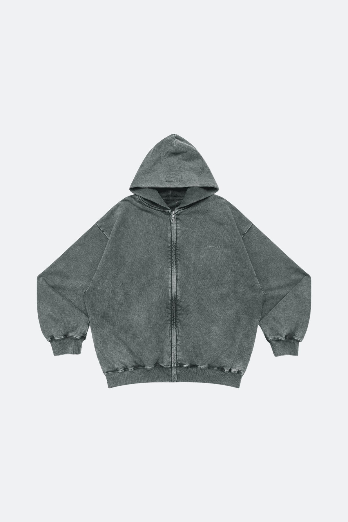 GROCERY BASIC WASHED ZIP UP HOODIE/ GREY - GROGROCERY