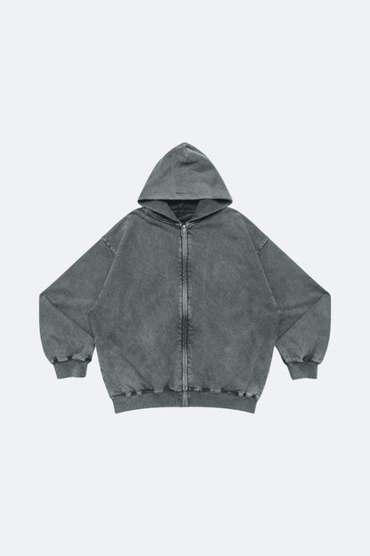 GROCERY BASIC WASHED ZIP UP HOODIE/ GREY - GROGROCERY