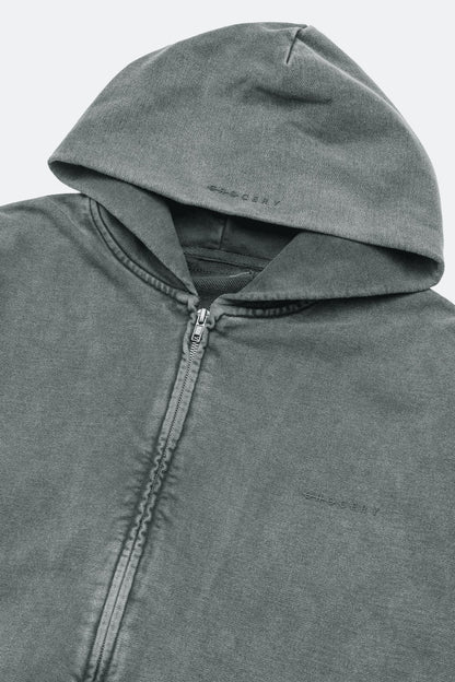 GROCERY BASIC WASHED ZIP UP HOODIE/ GREY - GROGROCERY