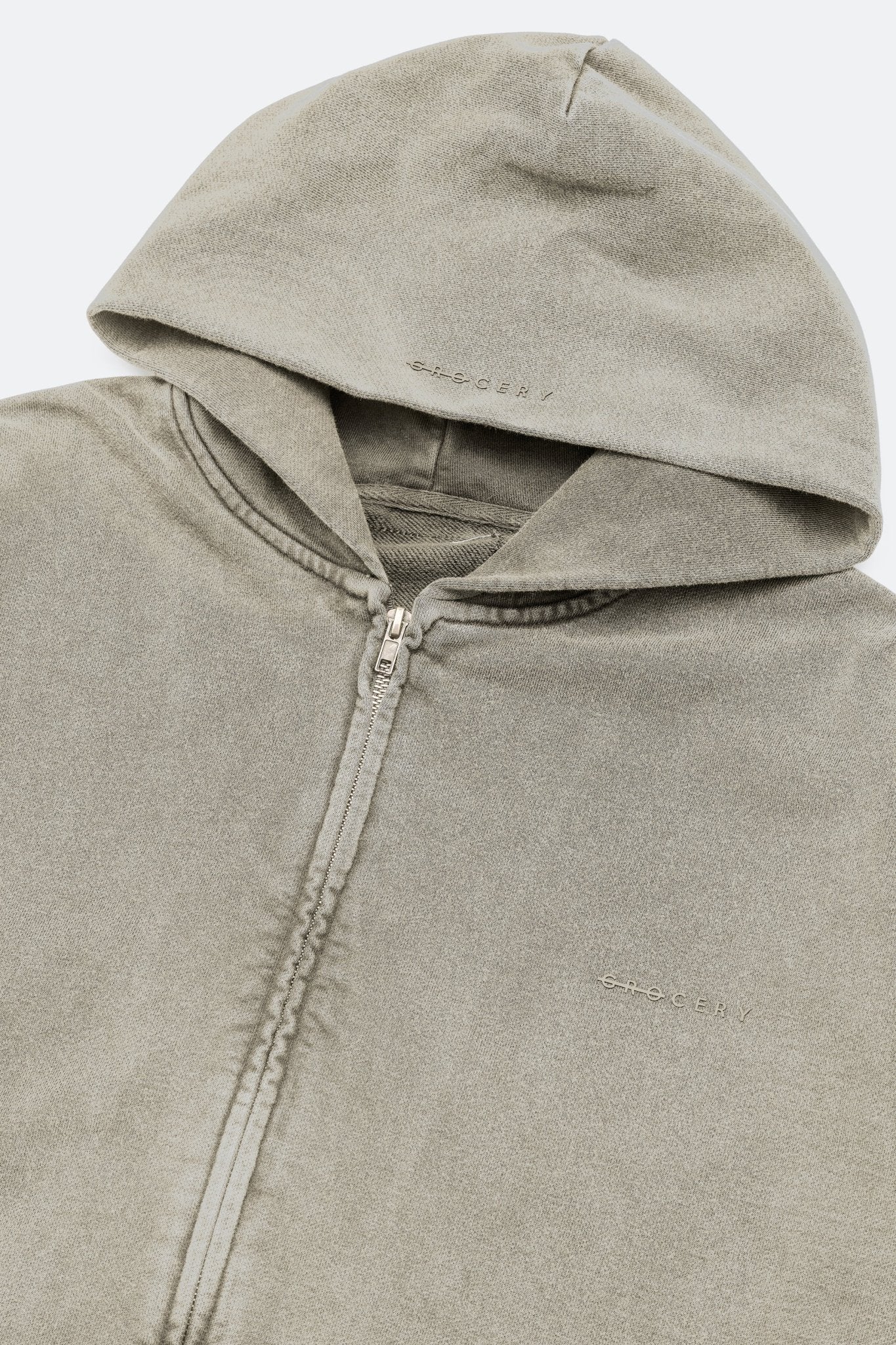 GROCERY BASIC WASHED ZIP UP HOODIE/ GREY OLIVE - GROGROCERY