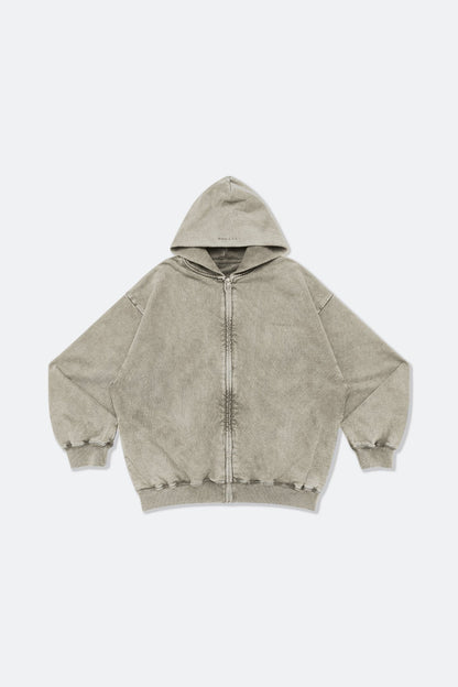 GROCERY BASIC WASHED ZIP UP HOODIE/ GREY OLIVE - GROGROCERY