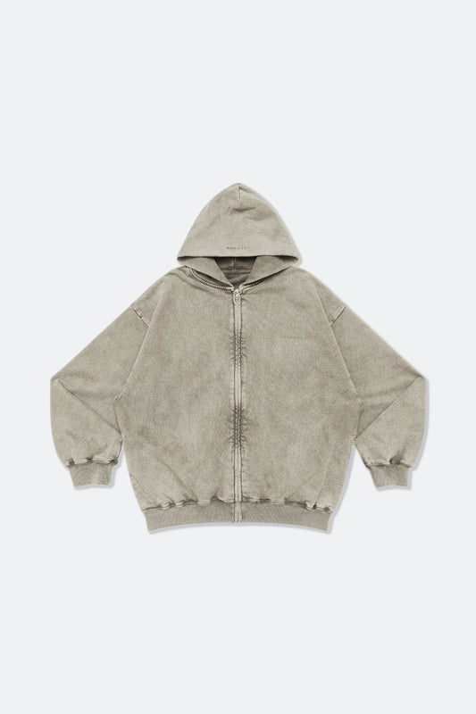 GROCERY BASIC WASHED ZIP UP HOODIE/ GREY OLIVE - GROGROCERY