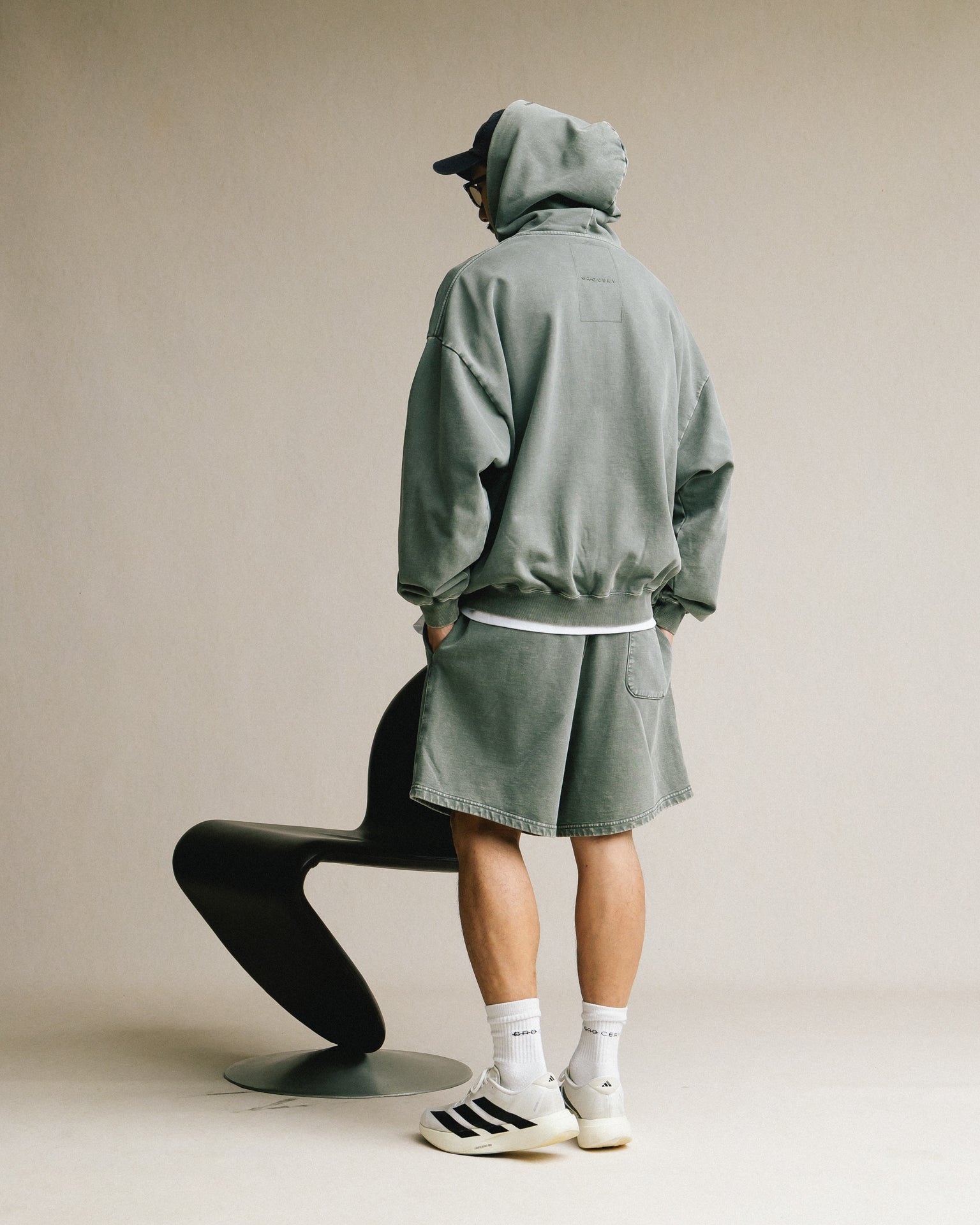 GROCERY BASIC WASHED ZIP UP HOODIE/ HUNTER GREEN - GROGROCERY