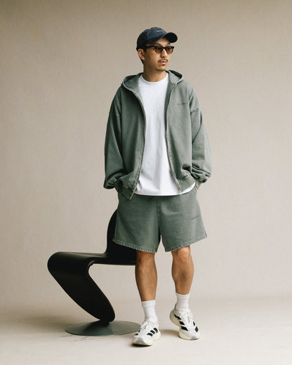 GROCERY BASIC WASHED ZIP UP HOODIE/ HUNTER GREEN - GROGROCERY