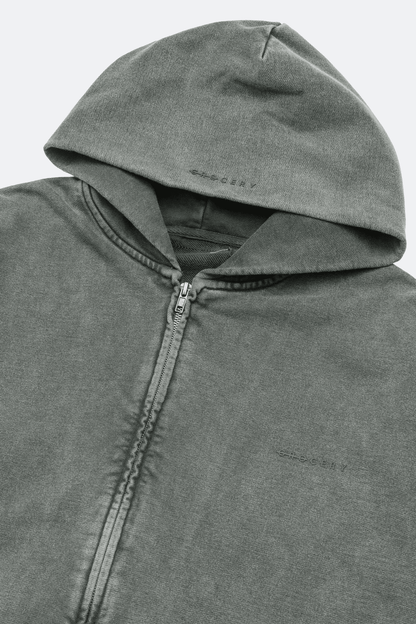 GROCERY BASIC WASHED ZIP UP HOODIE/ HUNTER GREEN - GROGROCERY