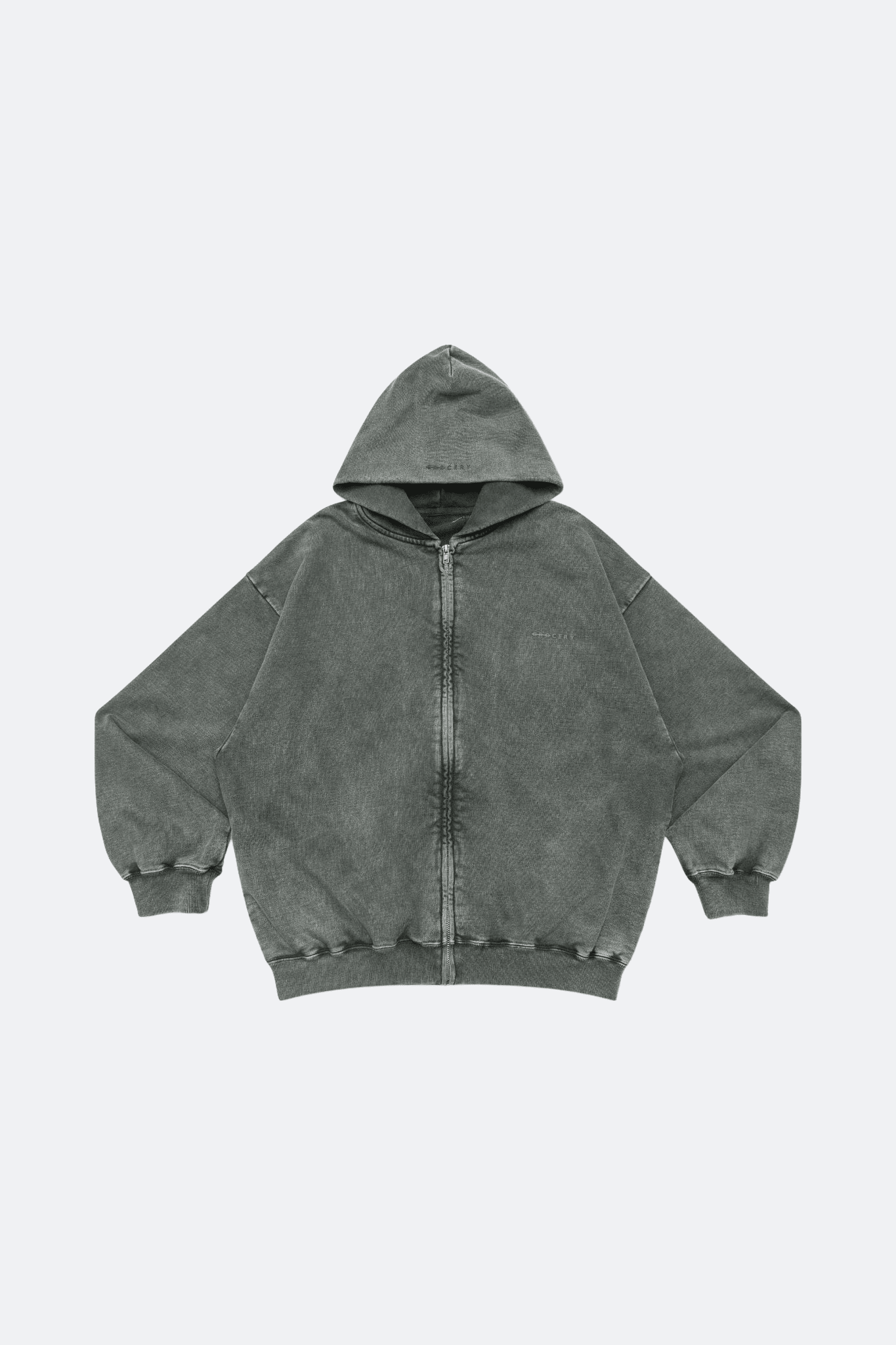 GROCERY BASIC WASHED ZIP UP HOODIE/ HUNTER GREEN - GROGROCERY