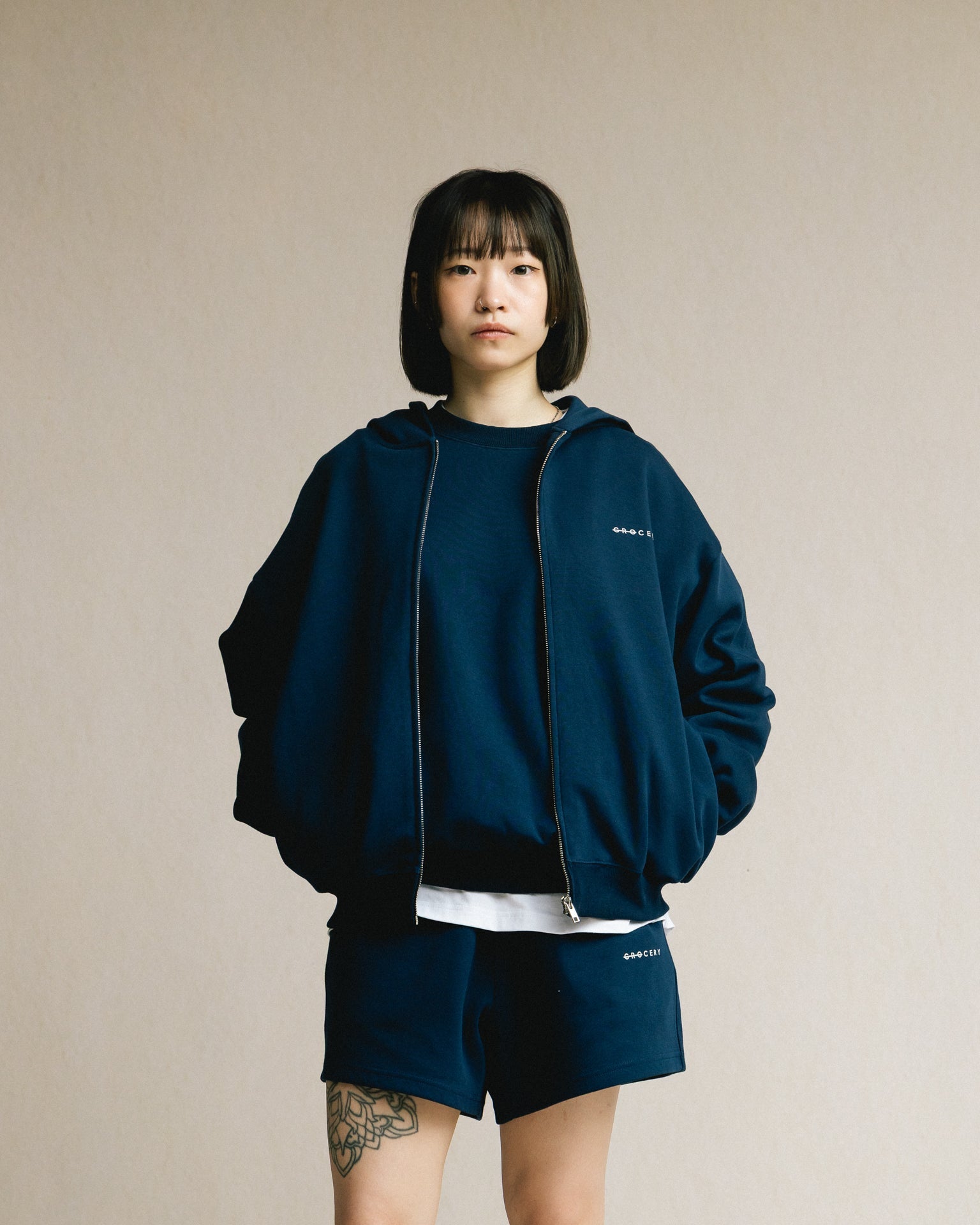 GROCERY BASIC ZIP UP HOODIE/ NAVY - GROGROCERY
