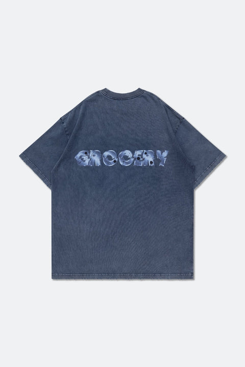 GROCERY BULLET HOLE LOGO SNOW WASHED TEE/ NAVY - GROGROCERY