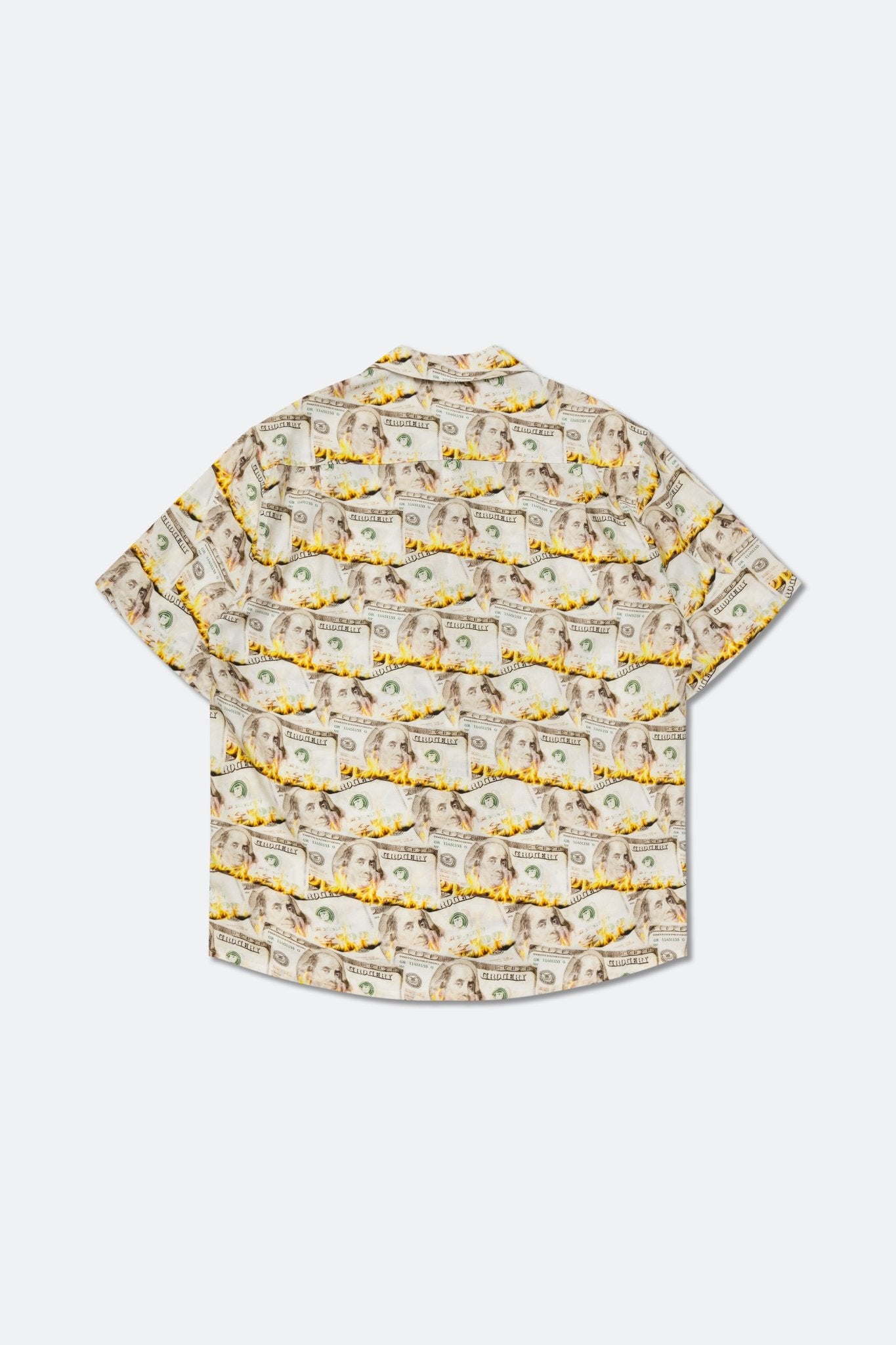 GROCERY BURNING DOLLAR PRINTED SHORT SLEEVE SHIRT/ LIGHT YELLOW - GROGROCERY
