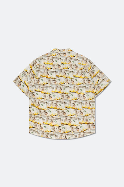 GROCERY BURNING DOLLAR PRINTED SHORT SLEEVE SHIRT/ LIGHT YELLOW - GROGROCERY