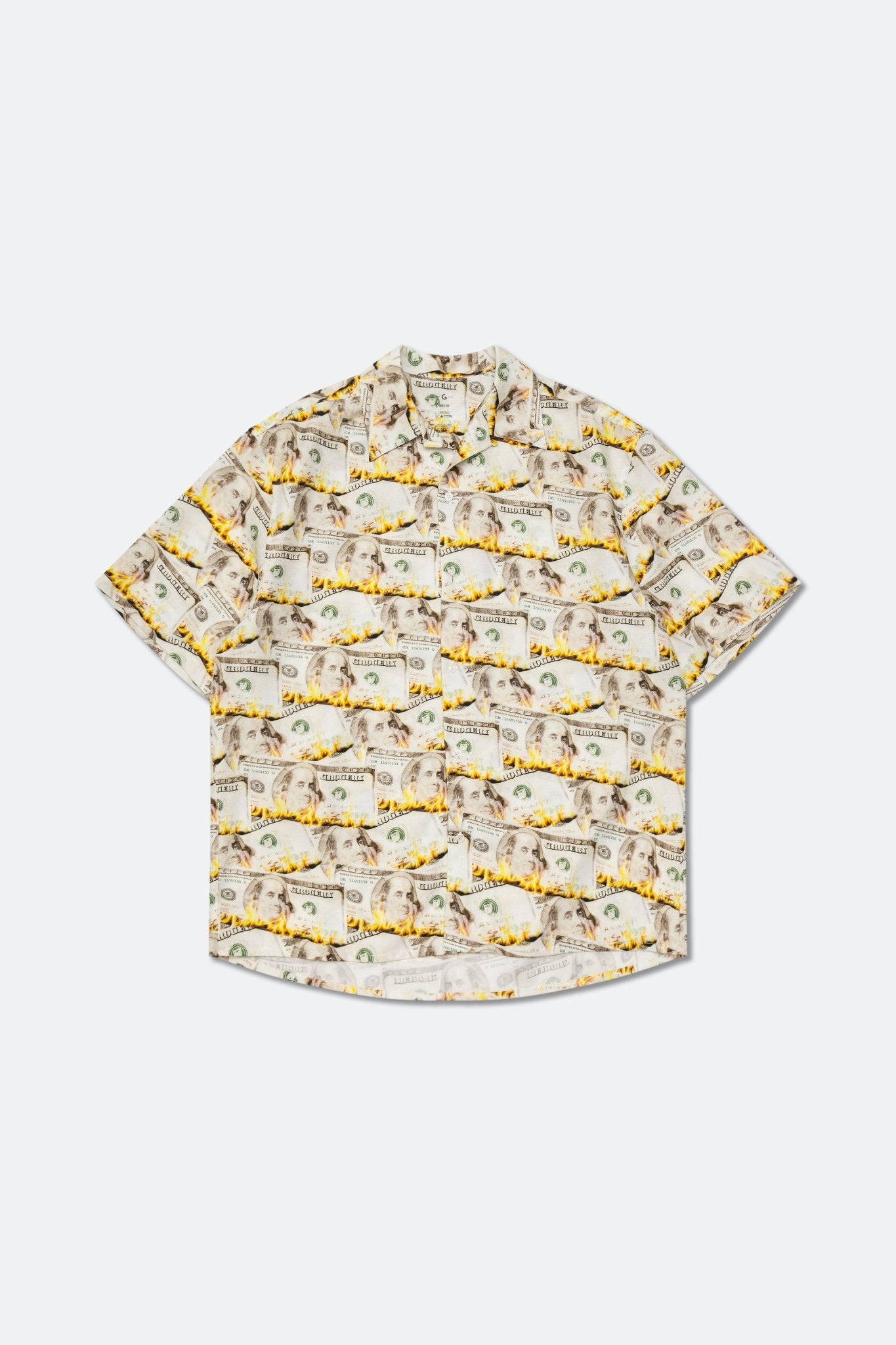GROCERY BURNING DOLLAR PRINTED SHORT SLEEVE SHIRT/ LIGHT YELLOW - GROGROCERY