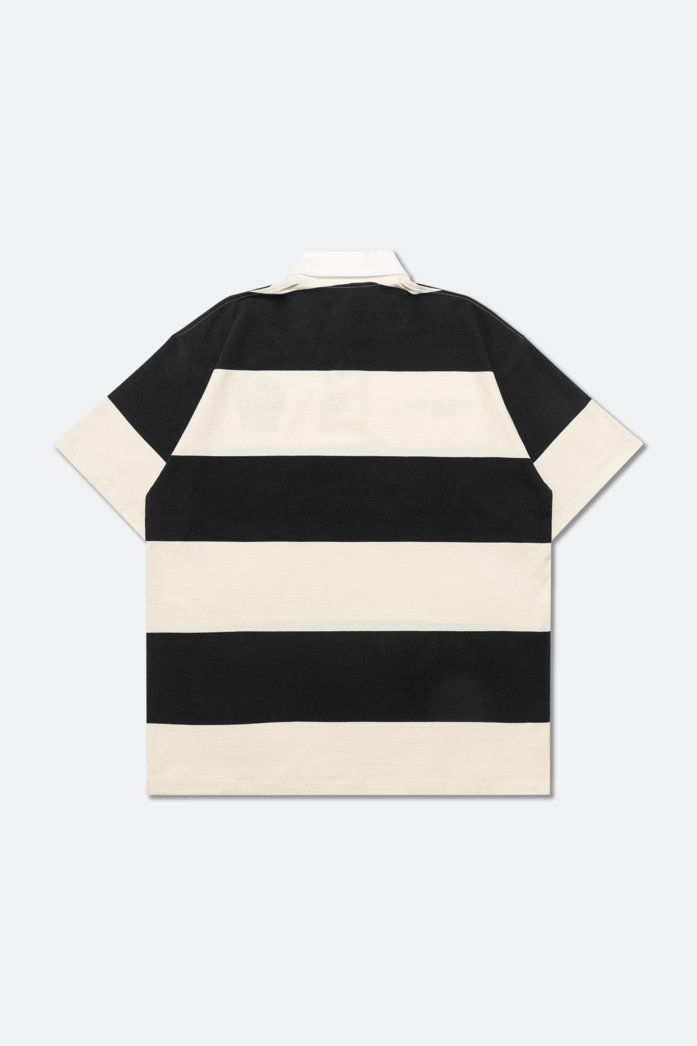 GROCERY COLLEGE EMBLEM EMBROIDERY LOGO STRIPE POLO SHIRT/ CREAM & BLACK - GROGROCERY