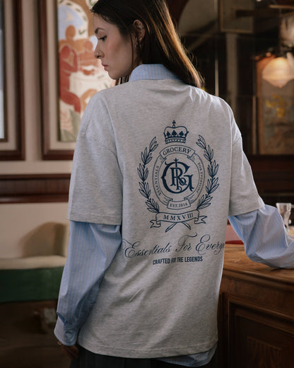GROCERY COLLEGE EMBLEM GRAPHIC TEE/ HEATHER GREY - GROGROCERY