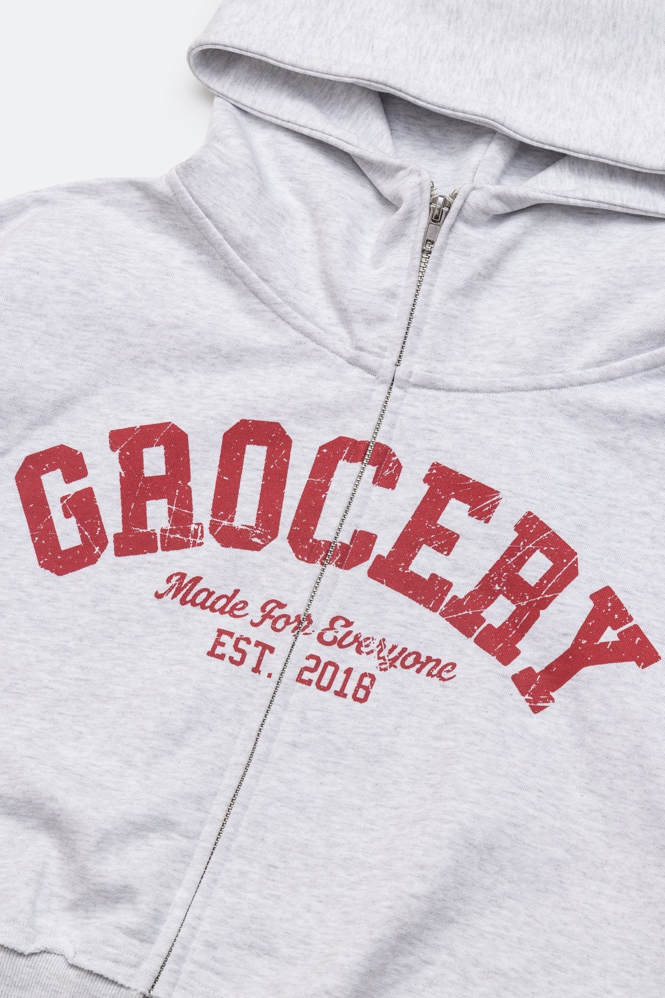GROCERY COLLEGE LOGO CROPPED ZIP UP HOODIE/ GREY - GROGROCERY