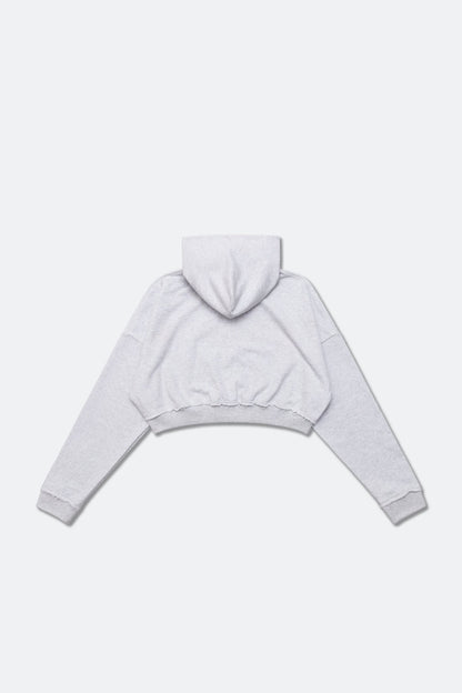 GROCERY COLLEGE LOGO CROPPED ZIP UP HOODIE/ GREY - GROGROCERY