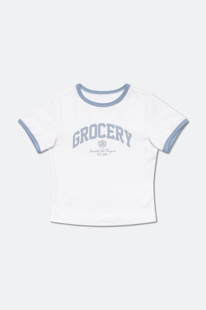 GROCERY COLLEGE LOGO RINGER BABY TEE/ WHITE - GROGROCERY