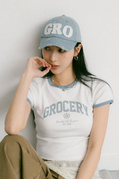 GROCERY COLLEGE LOGO RINGER BABY TEE/ WHITE - GROGROCERY