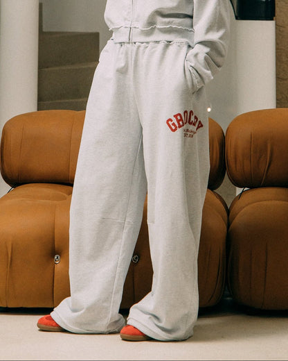 GROCERY COLLEGE LOGO WIDE LEG SWEATPANTS/ GREY - GROGROCERY