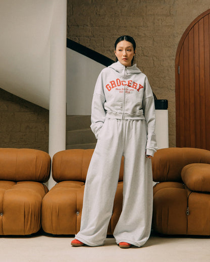 GROCERY COLLEGE LOGO WIDE LEG SWEATPANTS/ GREY - GROGROCERY