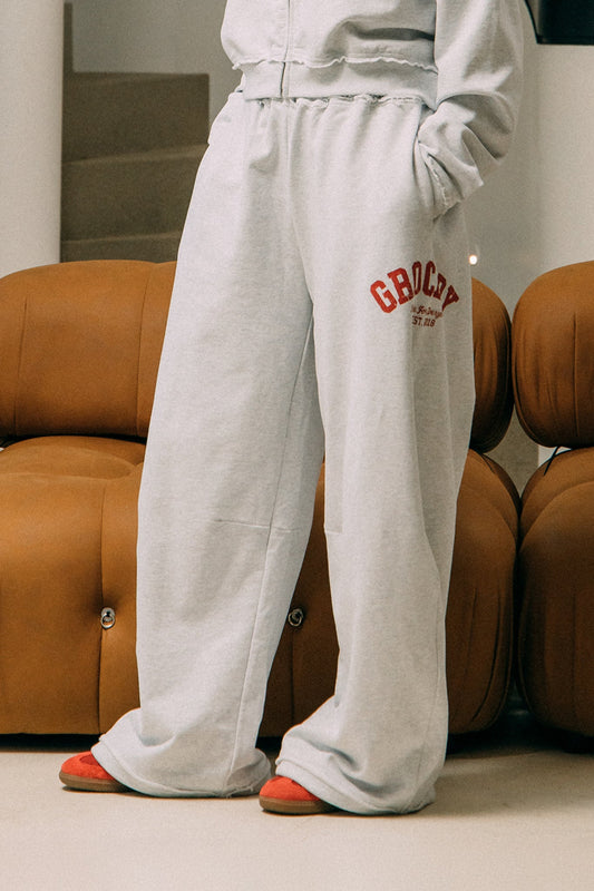 GROCERY COLLEGE LOGO WIDE LEG SWEATPANTS/ GREY - GROGROCERY