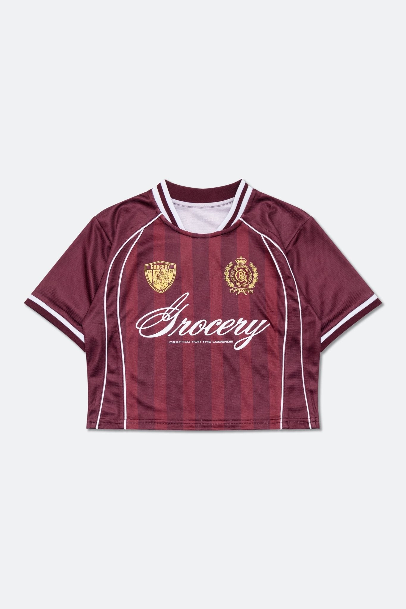 GROCERY COLLEGE STRIPE CROPPED JERSEY/ BURGUNDY - GROGROCERY