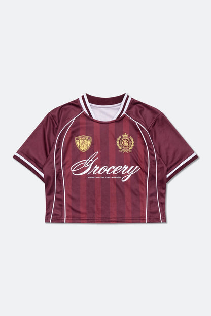 GROCERY COLLEGE STRIPE CROPPED JERSEY/ BURGUNDY - GROGROCERY