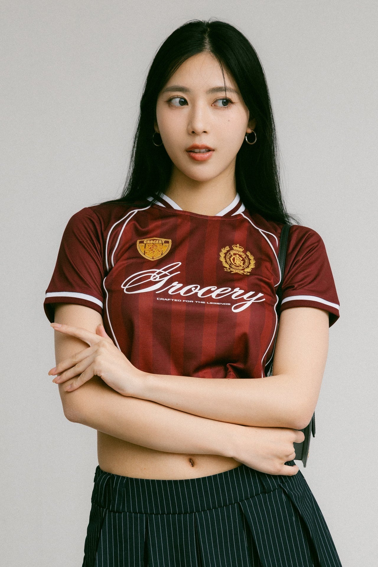 GROCERY COLLEGE STRIPE CROPPED JERSEY/ BURGUNDY - GROGROCERY