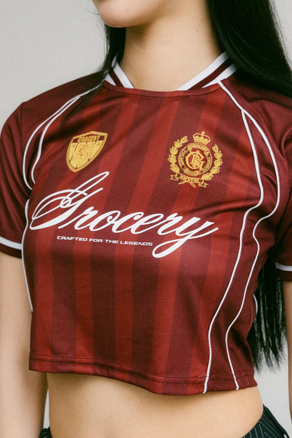 GROCERY COLLEGE STRIPE CROPPED JERSEY/ BURGUNDY - GROGROCERY