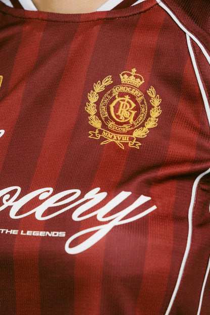 GROCERY COLLEGE STRIPE CROPPED JERSEY/ BURGUNDY - GROGROCERY
