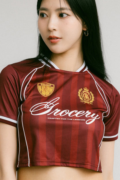 GROCERY COLLEGE STRIPE CROPPED JERSEY/ BURGUNDY - GROGROCERY