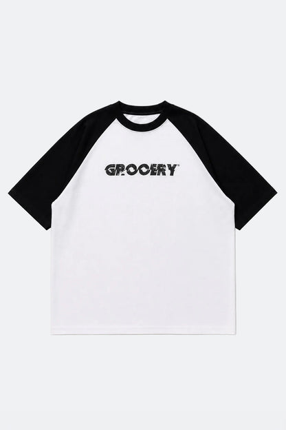 GROCERY CONTRAST RAGLAN LOGO TEE/ BLACK - GROGROCERY
