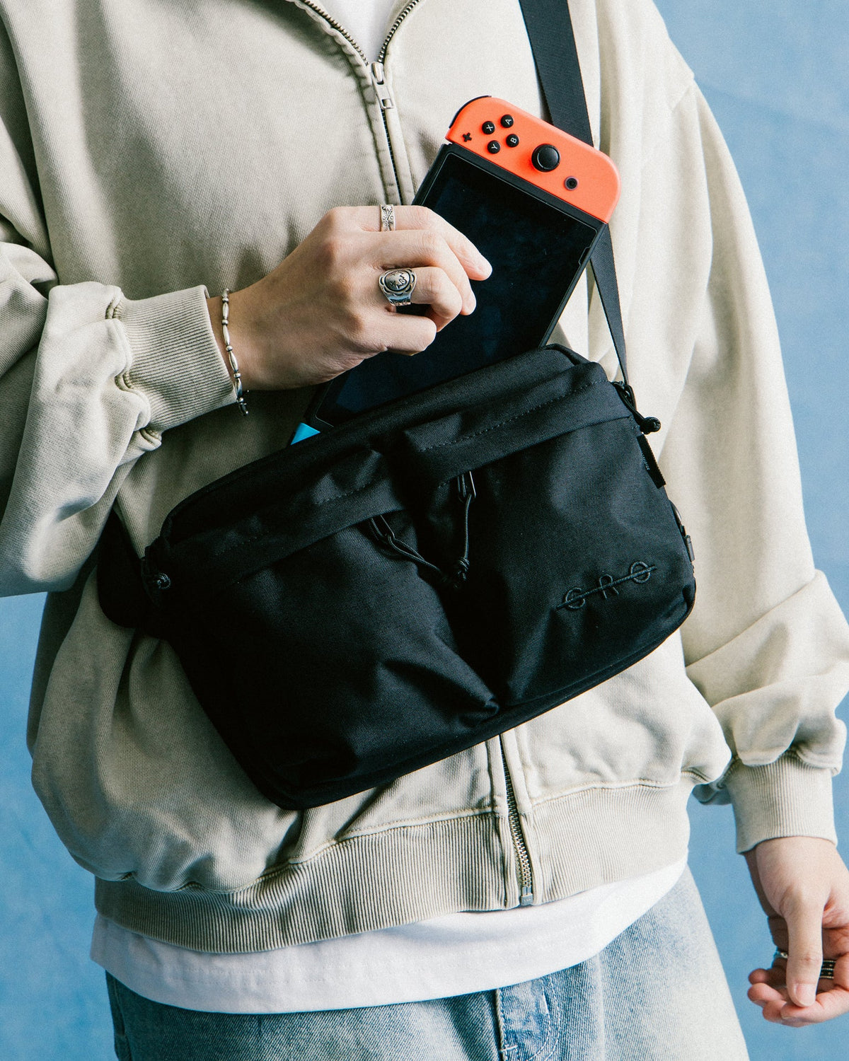 GROCERY CORDURA DOUBLE POCKET SHOULDER BAG/ BLACK - GROGROCERY
