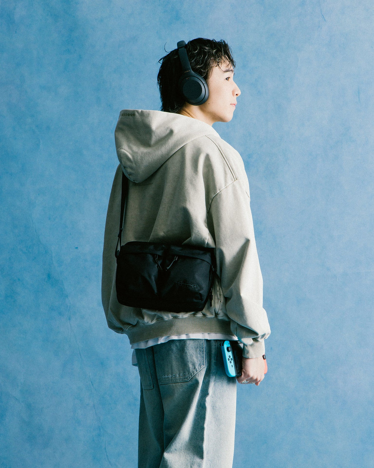 GROCERY CORDURA DOUBLE POCKET SHOULDER BAG/ BLACK - GROGROCERY