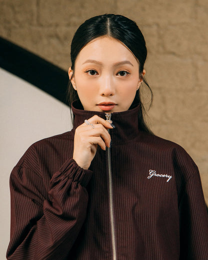 GROCERY CROPPED PINSTRIPE JACKET/ BURGUNDY - GROGROCERY