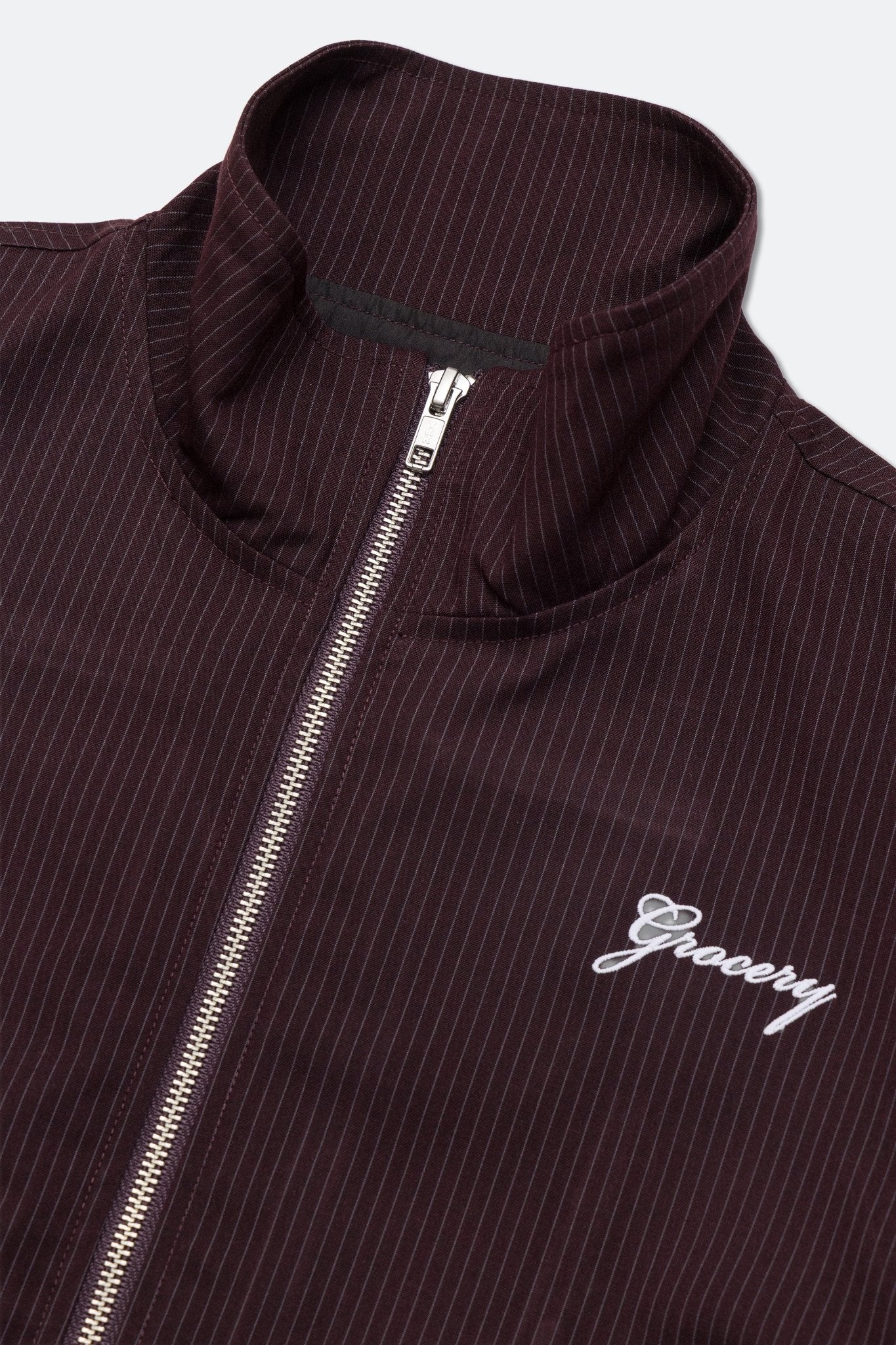 GROCERY CROPPED PINSTRIPE JACKET/ BURGUNDY - GROGROCERY