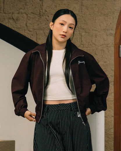 GROCERY CROPPED PINSTRIPE JACKET/ BURGUNDY - GROGROCERY