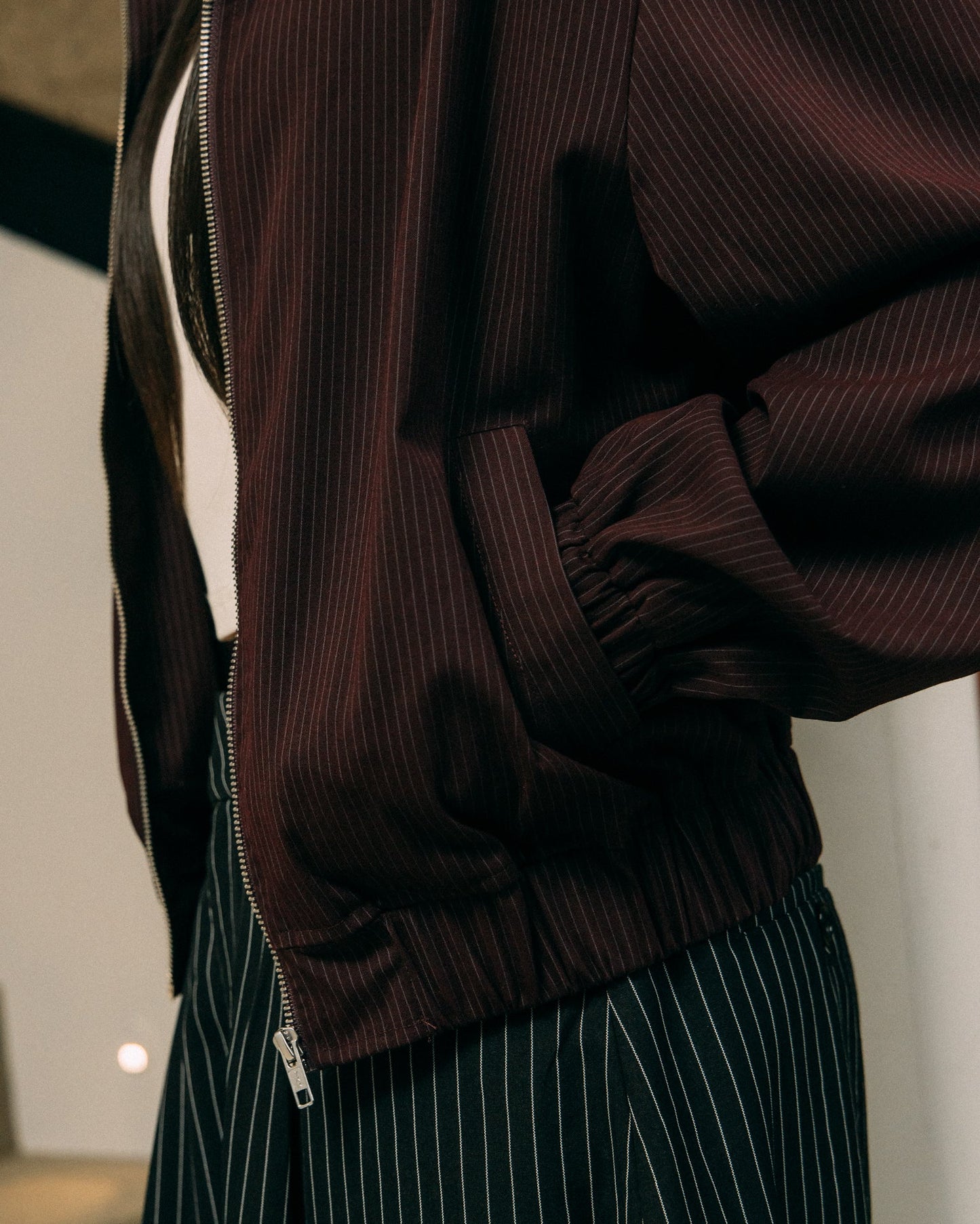 GROCERY CROPPED PINSTRIPE JACKET/ BURGUNDY - GROGROCERY