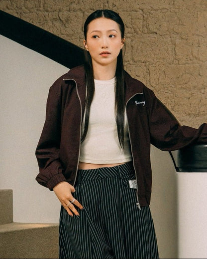 GROCERY CROPPED PINSTRIPE JACKET/ BURGUNDY - GROGROCERY