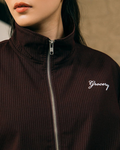 GROCERY CROPPED PINSTRIPE JACKET/ BURGUNDY - GROGROCERY