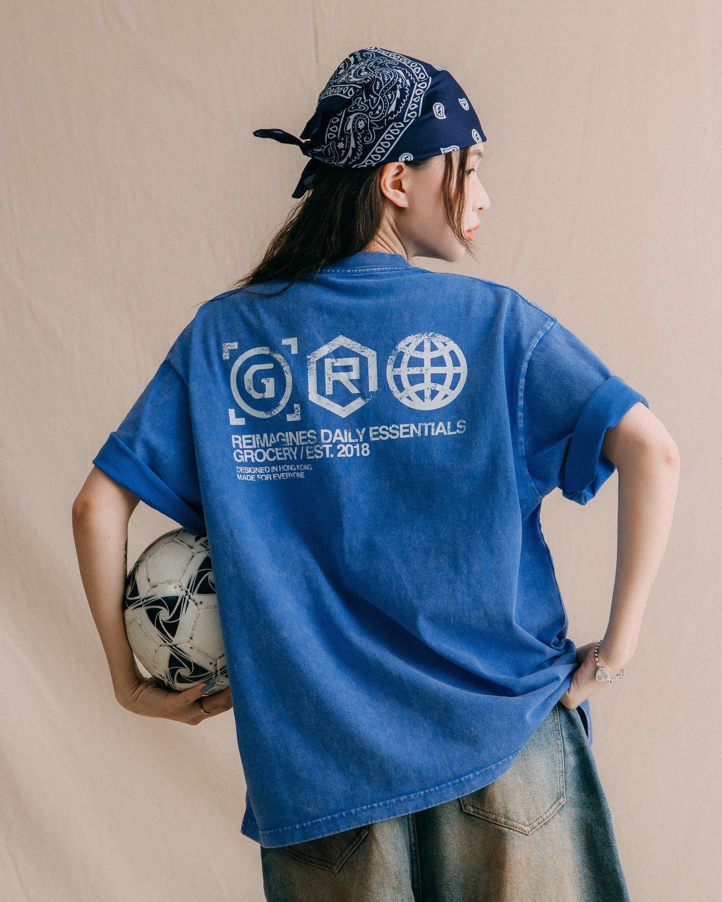 GROCERY DAILY ESSENTIALS WASHED GRAPHIC BOXY TEE/ BLUE - GROGROCERY