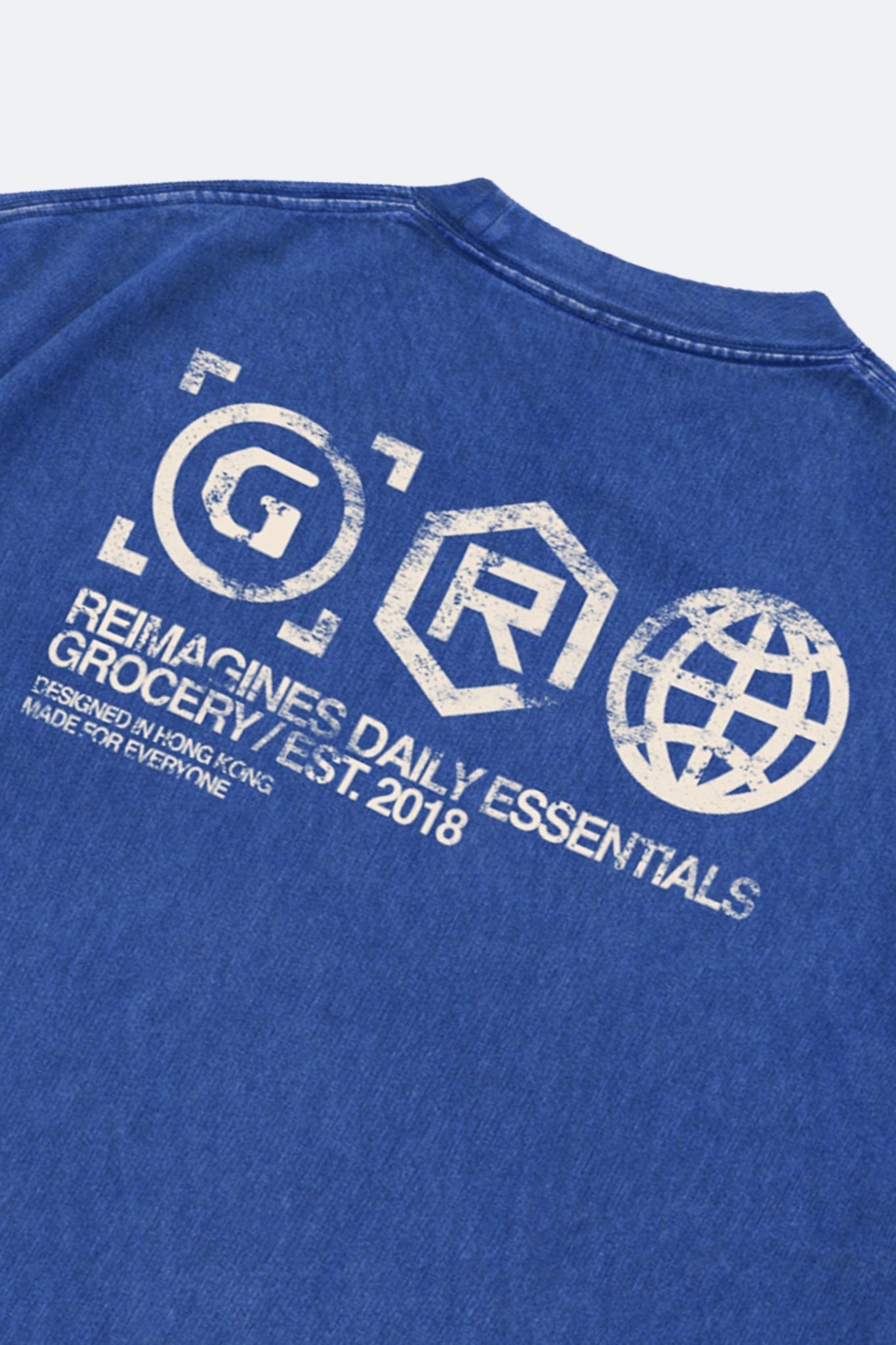 GROCERY DAILY ESSENTIALS WASHED GRAPHIC BOXY TEE/ BLUE - GROGROCERY