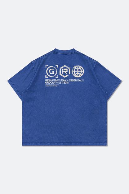 GROCERY DAILY ESSENTIALS WASHED GRAPHIC BOXY TEE/ BLUE - GROGROCERY