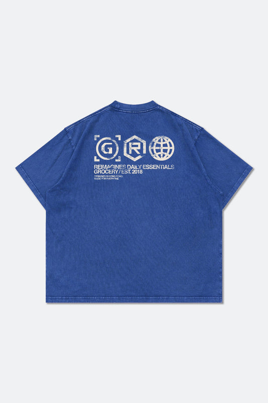 GROCERY DAILY ESSENTIALS WASHED GRAPHIC BOXY TEE/ BLUE - GROGROCERY
