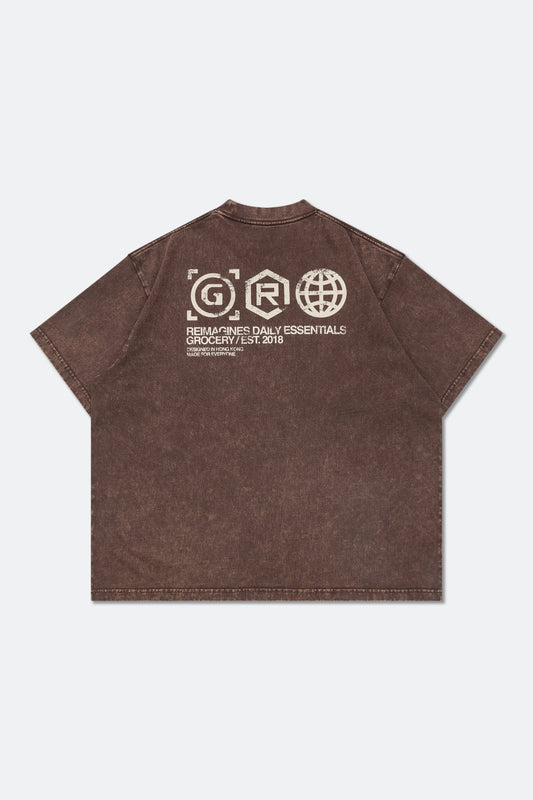 GROCERY DAILY ESSENTIALS WASHED GRAPHIC BOXY TEE/ BROWN - GROGROCERY
