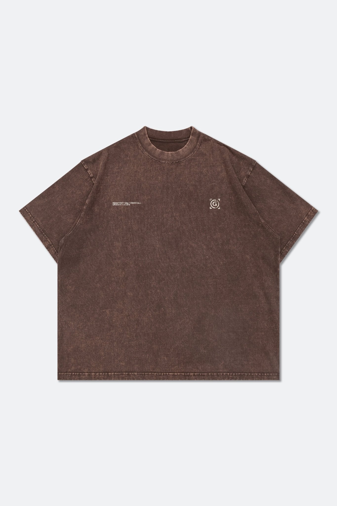 GROCERY DAILY ESSENTIALS WASHED GRAPHIC BOXY TEE/ BROWN - GROGROCERY