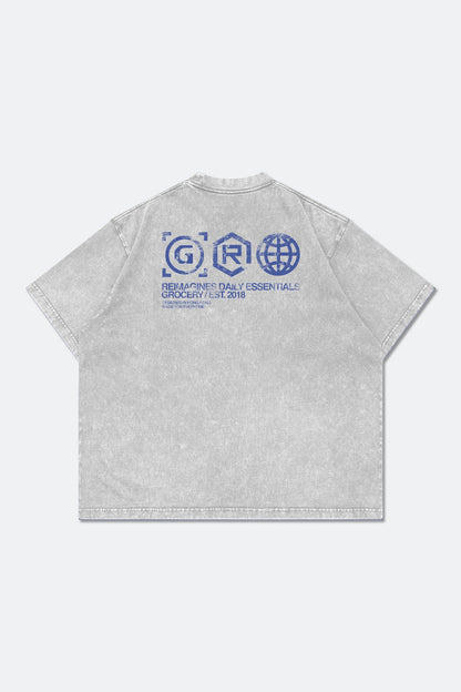 GROCERY DAILY ESSENTIALS WASHED GRAPHIC BOXY TEE/ GREY - GROGROCERY