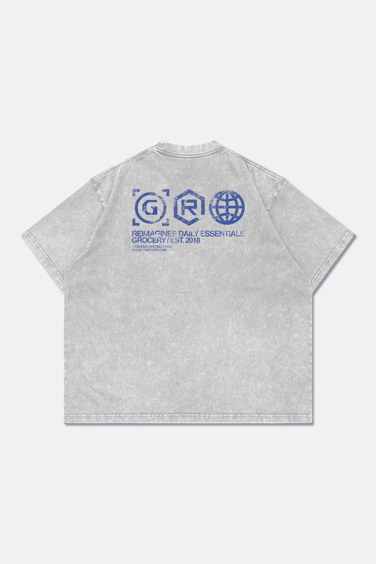 GROCERY DAILY ESSENTIALS WASHED GRAPHIC BOXY TEE/ GREY - GROGROCERY